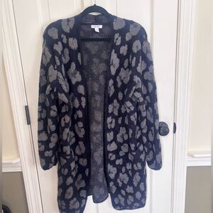 Nine West Black and Gray Leopard Cardigan- Large